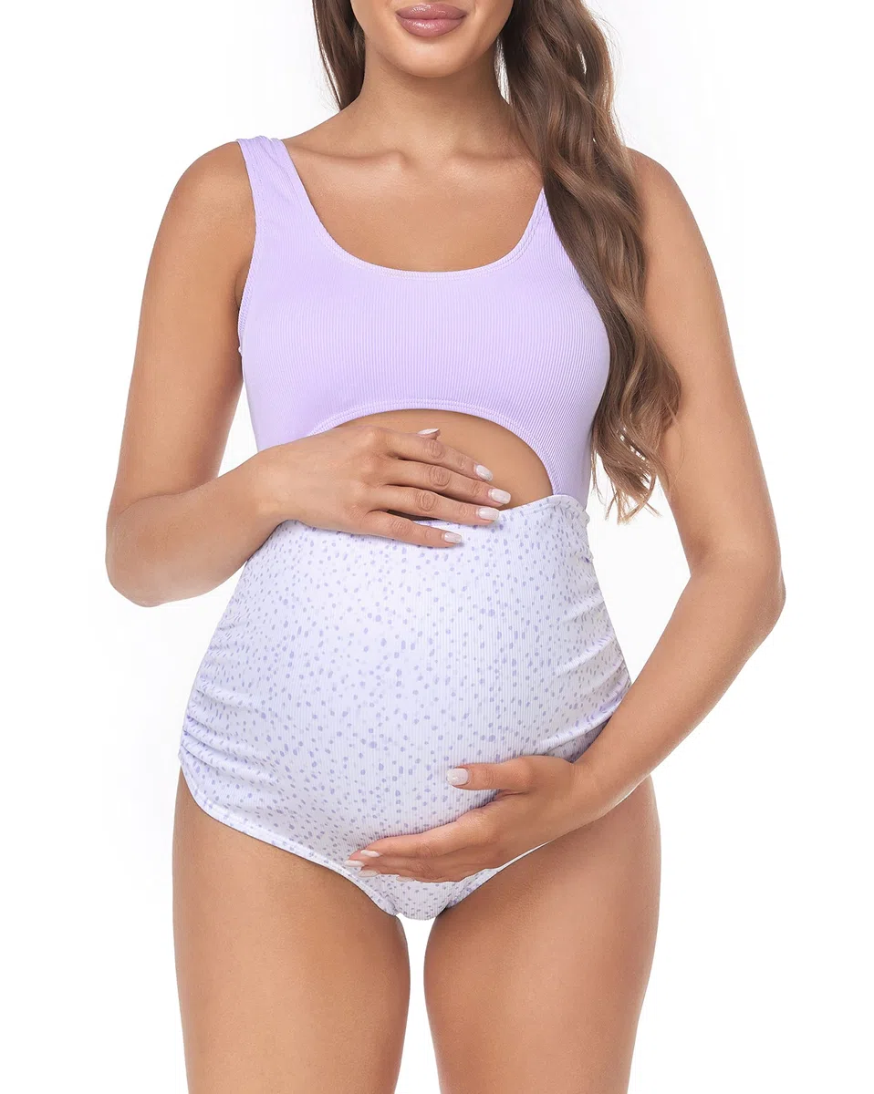 EastElegant Traje de baño de Maternidad de una Pieza para Embarazo, Traje de baño Floral con cordón Ajustable en el Pecho