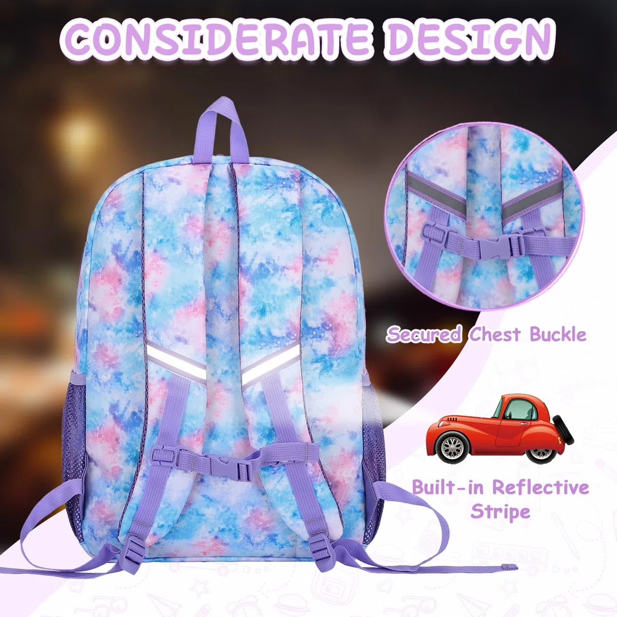 VASCHY Mochila Escolar Niño Niña 5–9 Años 16 L, 30 x 12,5 x 43 cm, Ligera y Resistente al Agua con Bolsillo para Botella, Incluye Bolsa Almuerzo Térmica 8,5 L Multicolor