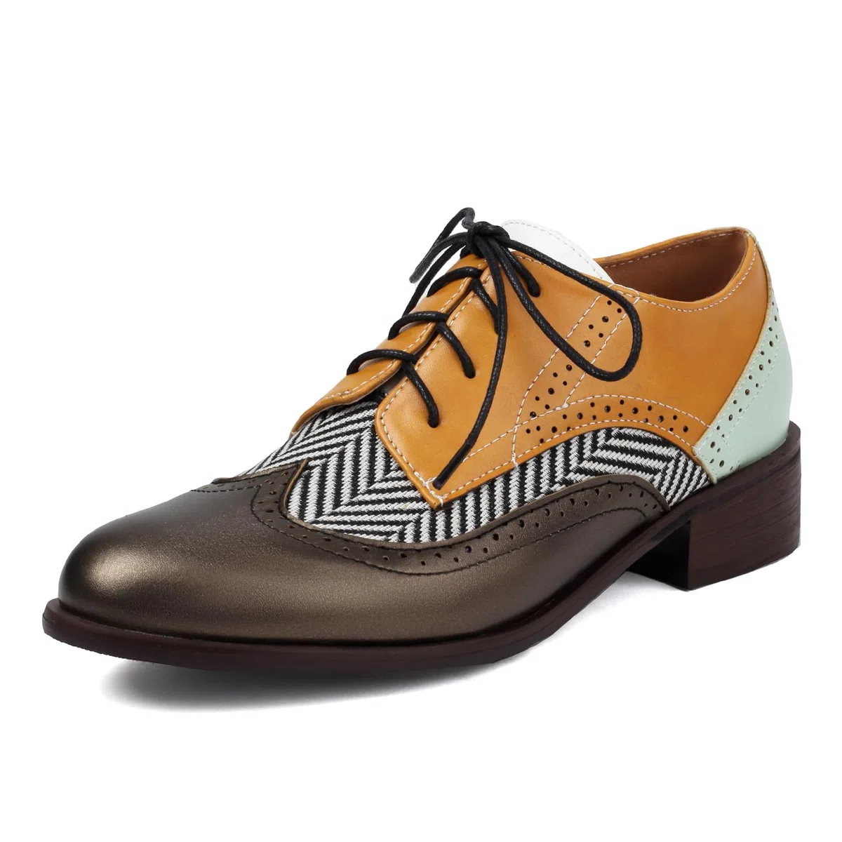 Unisexo Oxford Zapatos Mujer Two Tone Perforated Wingtip Brogue