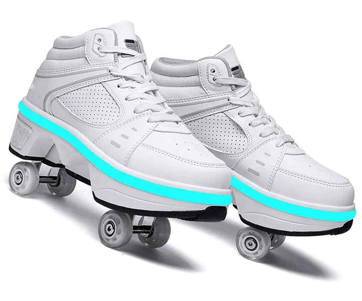 Ruedas Ajustables LED Roller Shoes Aire Libre Y Deporte Gimnasia Zapatillas Zapatos Ruedas Deformación 2 En 1 Patines Botas De Patines De 4 Ruedas,EU36/UK3