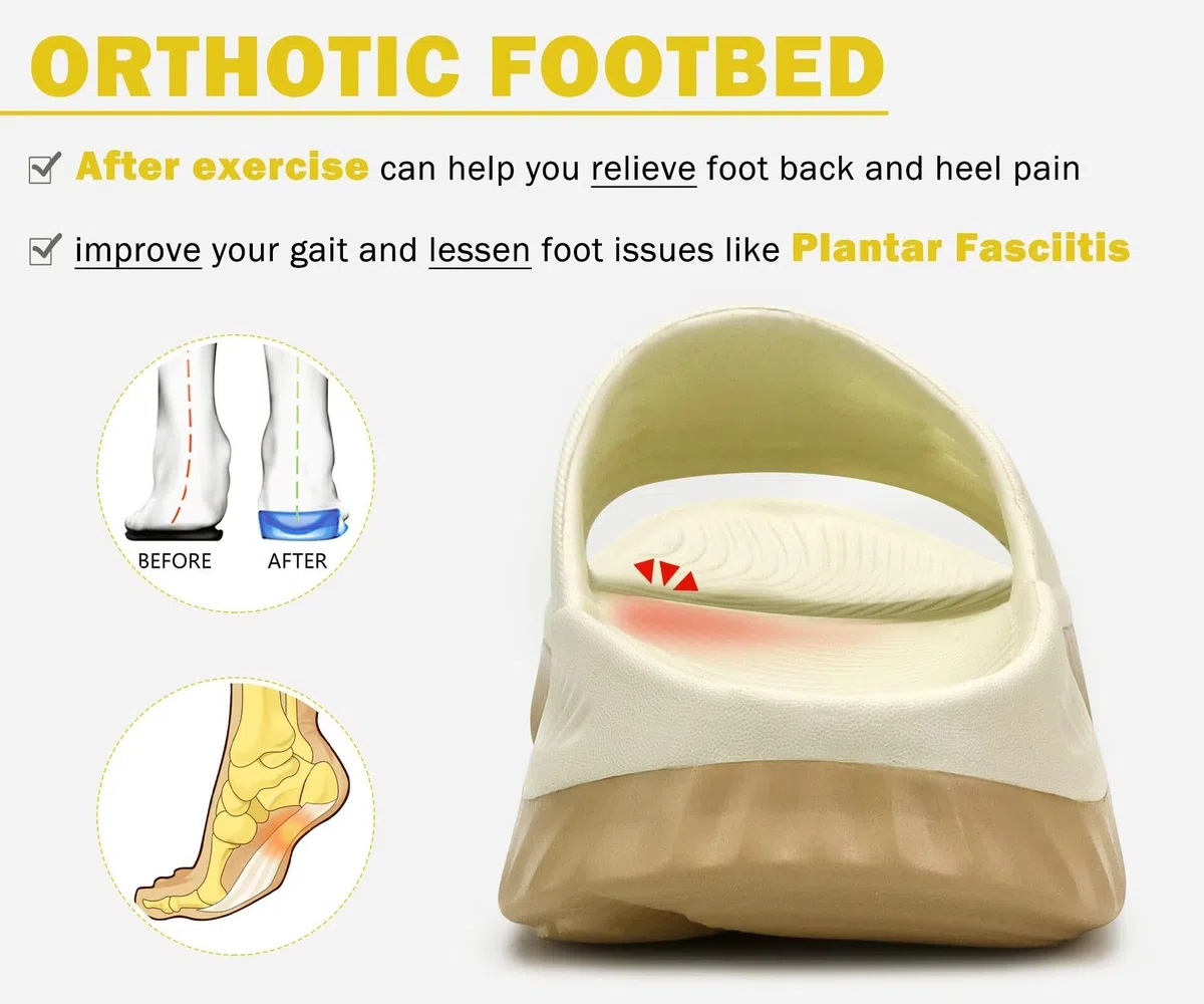 KuaiLu Sandalias de recuperación para mujer con cómodo soporte para fascitis plantar, ortopédicas con puntera abierta, cojín grueso que reduce el estrés en los pies, articulaciones y espalda después