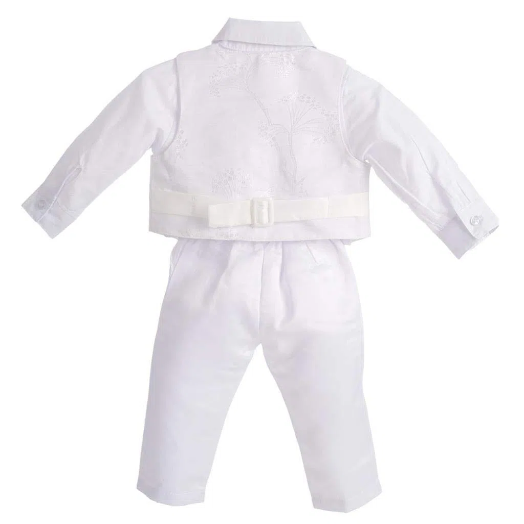 Lito Angels Ropa Traje de Bautizo Blanco para Bebe Niño, con Gorro Capó, Manga Larga, Floral