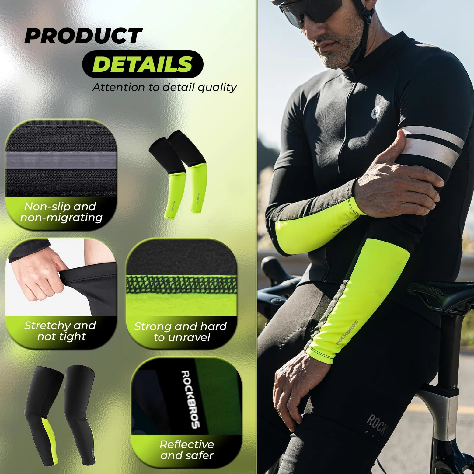 ROCKBROS Mangas del Brazo y Perneras Térmicas Invierno, Calentadores de Ciclismo Antideslizante a Prueba de Viento para Bicicleta Running Ejercicio Deportes, Unisex Adulto