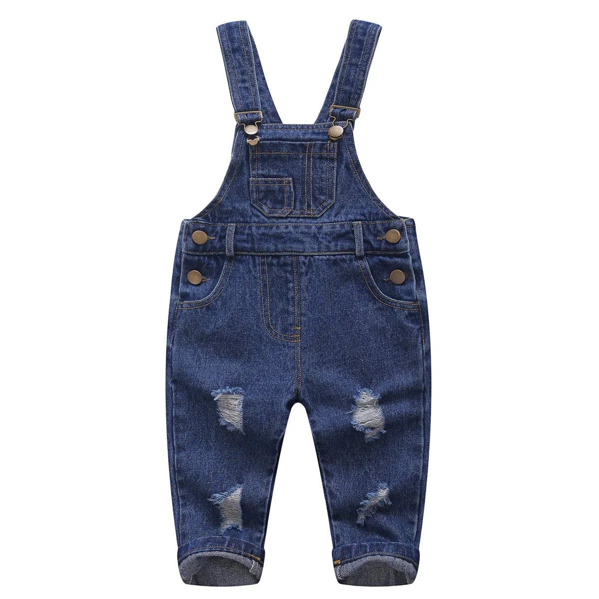 KIDSCOOL SPACE Monos vaqueros rasgados de algodón puro azul / negro para bebés y niños pequeños, Bue, 3-4 años