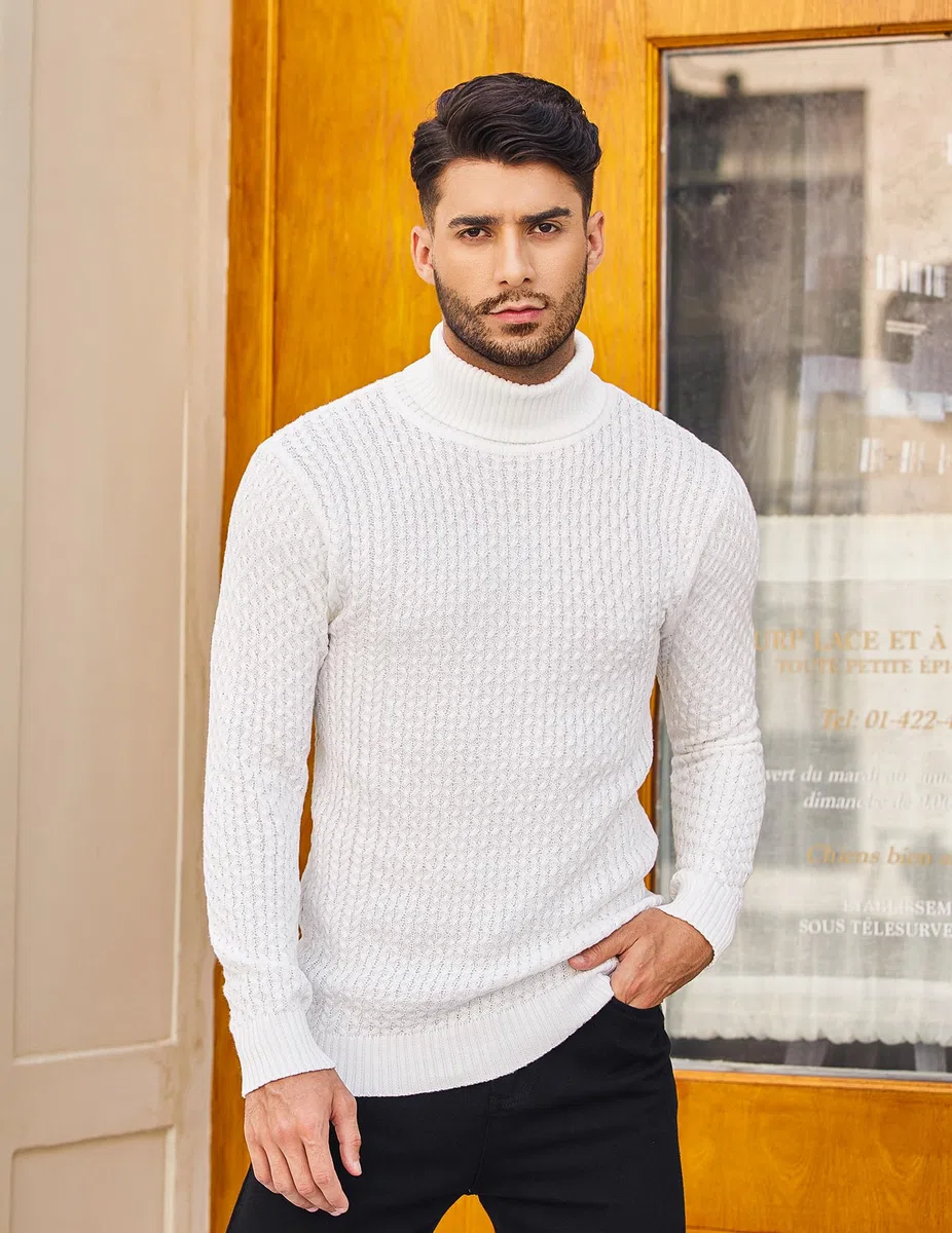 COOFANDY Jersey Hombre Cuello Alto Invierno Sueter Manga Larga Cuello Vuelto Jersey de Punto Sweater Ajustado