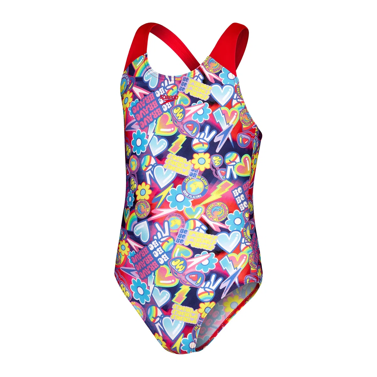 Speedo Traje de baño digital para niña, color azul y rosa