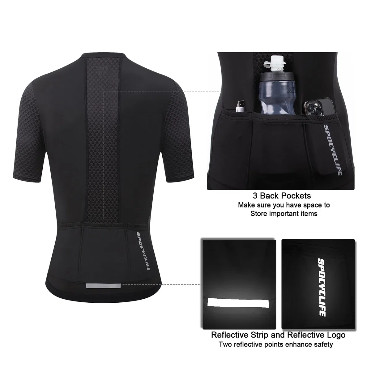 Maillot de ciclismo para mujer, manga larga, transpirable, de alta elasticidad, con 3 bolsillos traseros