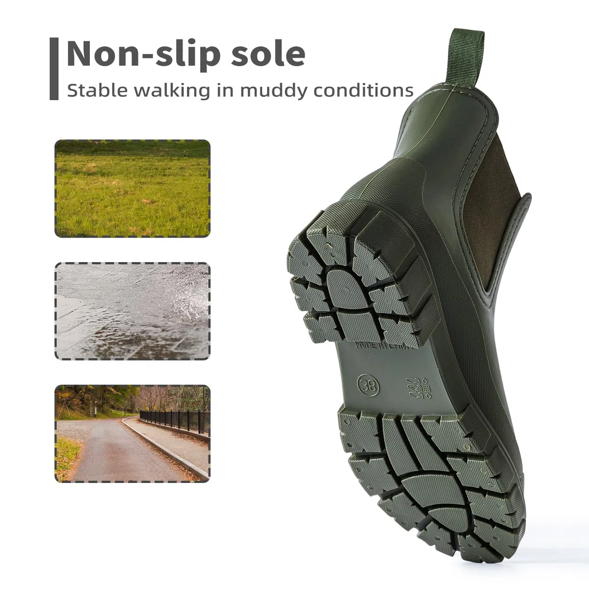 DRECAGE Botas de Agua Mujer Chelsea Lluvia Botines Impermeable Antideslizante Wellington Botas Jardín Trabajo Boots