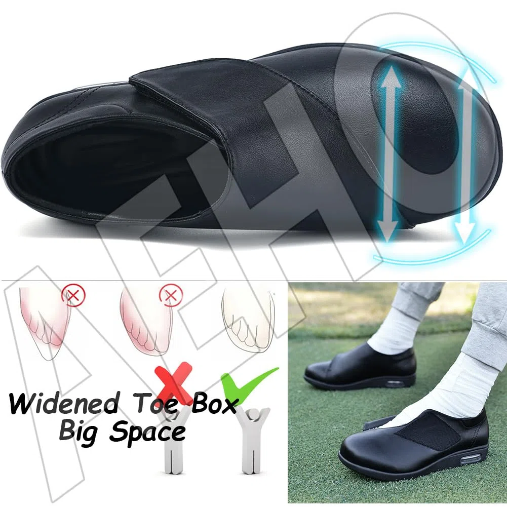 AEHO Zapatos para Caminar Ancho Especial Mujer Sin Cordones - Ortopédicos con Colchón de Aire y Sandalias, Negro, 38 EU