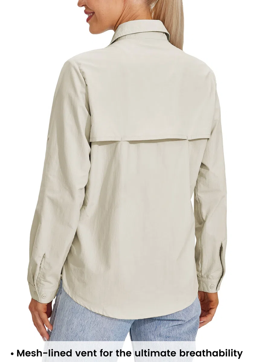 WILLIT Camisa para mujer, blusa de senderismo UPF 50+ UV, camiseta de manga larga, camiseta funcional Safari Angel SPF de secado rápido, camisas de senderismo y exteriores