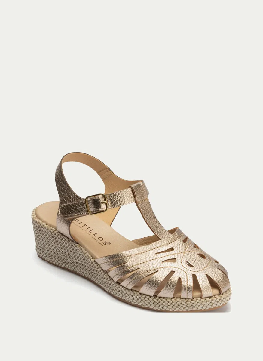 PITILLOS - Sandalias de pala,piel,cuña,plataforma imitación a esparto,alpargata,suela de goma,romana para: Mujer
