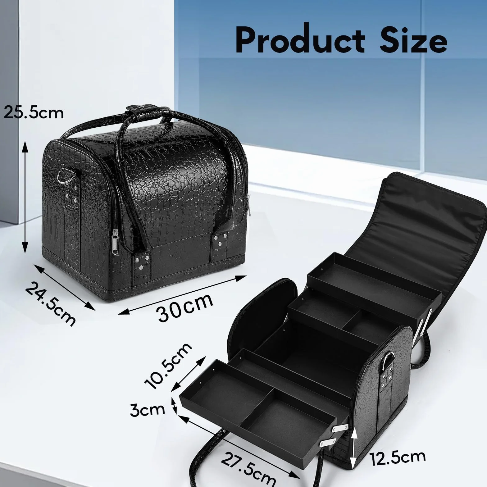 Maletín para Maquillaje Profesional Neceser de Cosméticos Negro Estuche Impermeable de Maquillaje Organizador de Esmaltes de Uñas Cajas de Joyero Maquillaje Regalos para Mujer