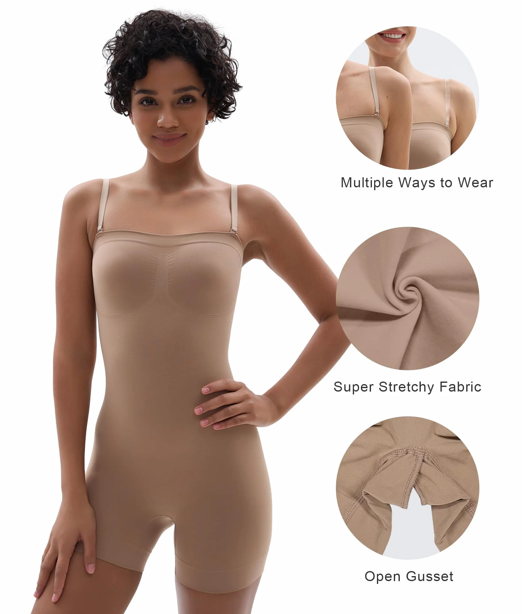 SHAPERX Body Reductor Mujer Sin Tirantes Bodies Moldeadores Adelgazante Shapewear Bodysuit Control de Abdomen Body Shaper