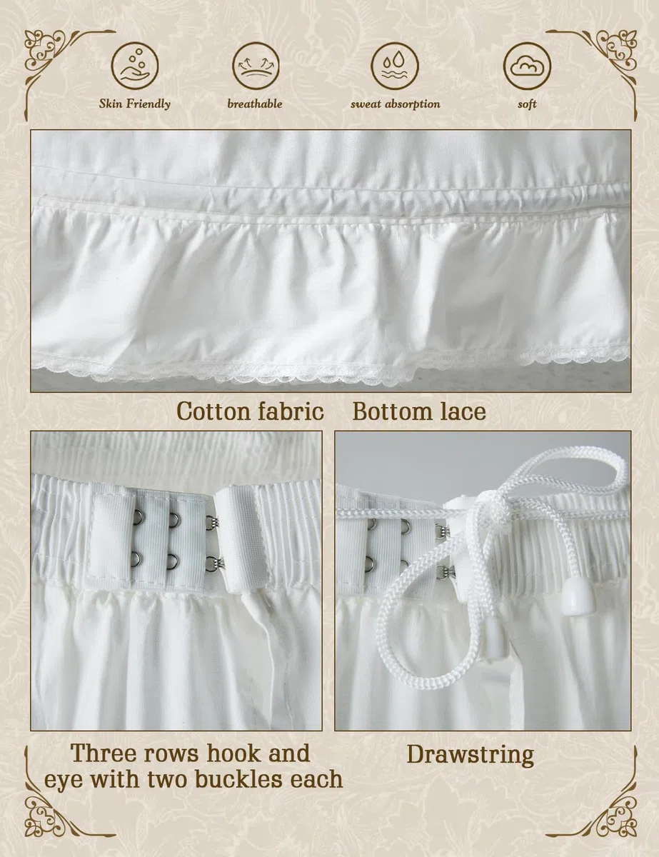 BEAUTELICATE Cancan Mujer Crinolina Enaguas Largas para Vestidos de Novia Boda Medieval Renacimiento Rockabilly Victoriano Disfraz 100% Algodón 4 Aros