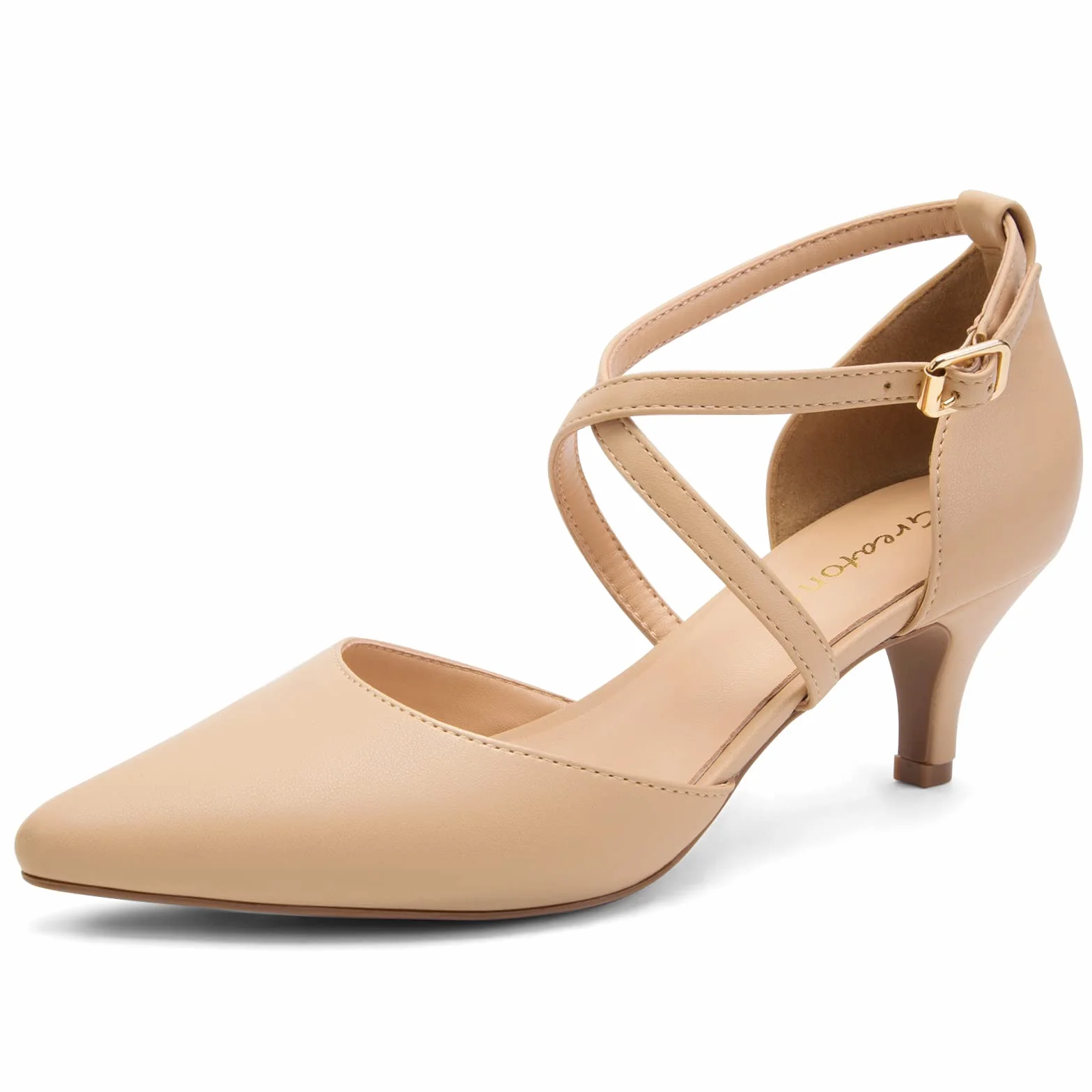 Greatonu Mujer Zapatos de Tacón Kitten Heel Tiras Cruzadas Puntiagudo de Salón