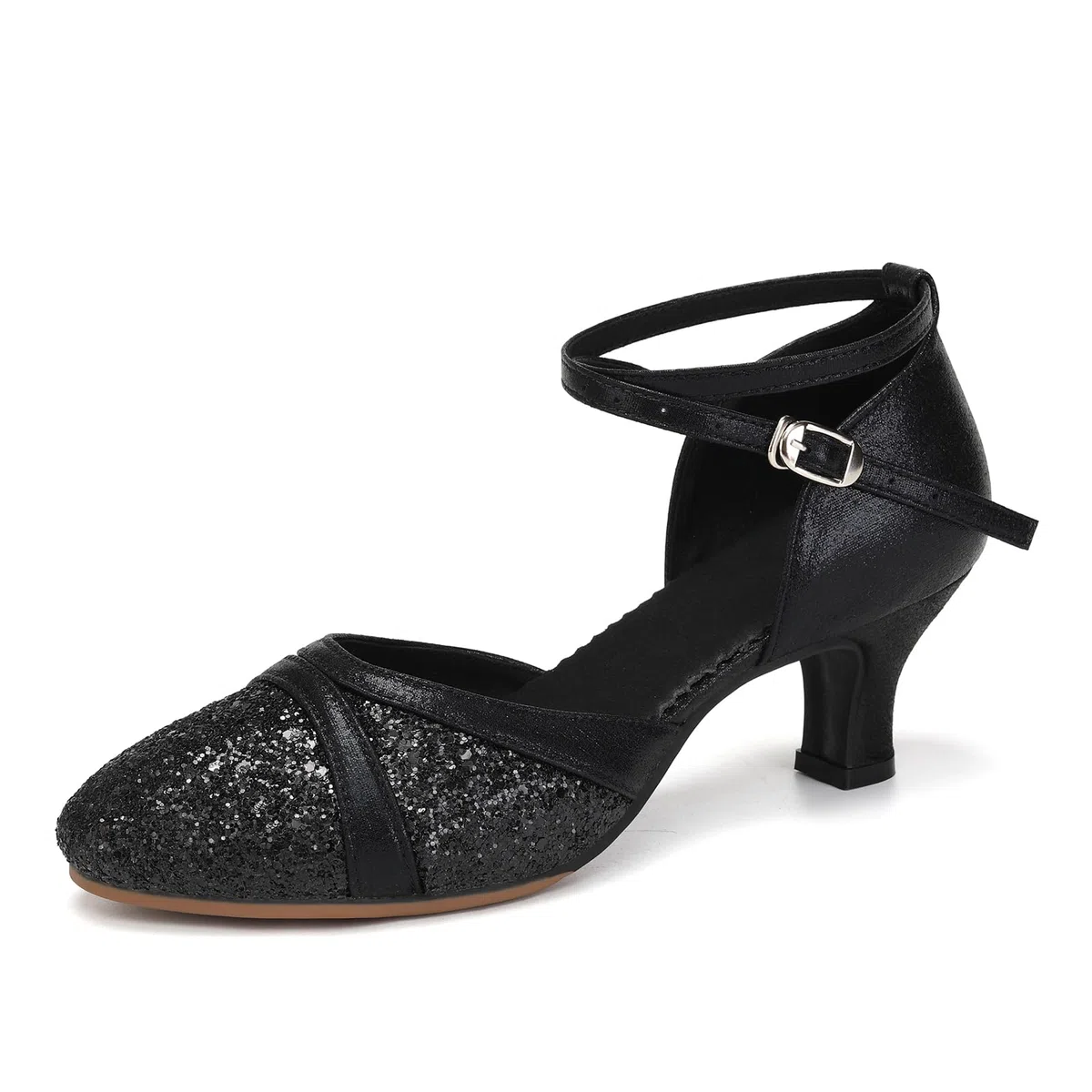 Zapatos de Baile Latino Mujer con Lentejuelas Cerrados de Salsa y Bachata Tango Tacon Bajo