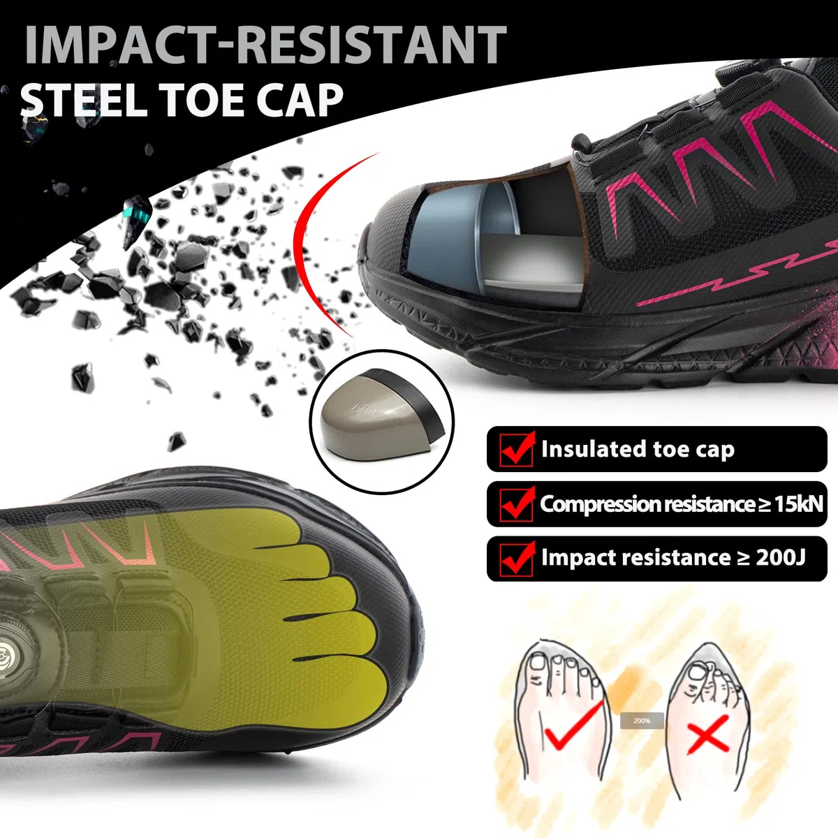 Zapatos de Seguridad Mujer Calzado Seguridad Zapatillas de Trabajo Mujer Ligeros Comodas Antideslizantes Rosa NT4 EU39