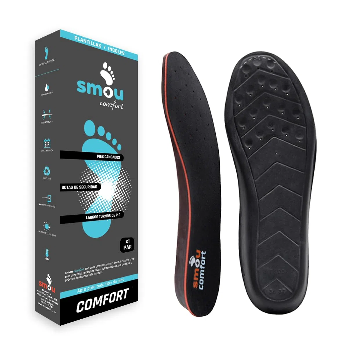 Plantillas Gel SMOU Comfort – Memory Foam PU y Gel de Tacto Suave – Amortiguación Plantar y Antiolor – Plantillas Hombre y Mujer para Zapatos, Deportivas, Botas y Uso Diario