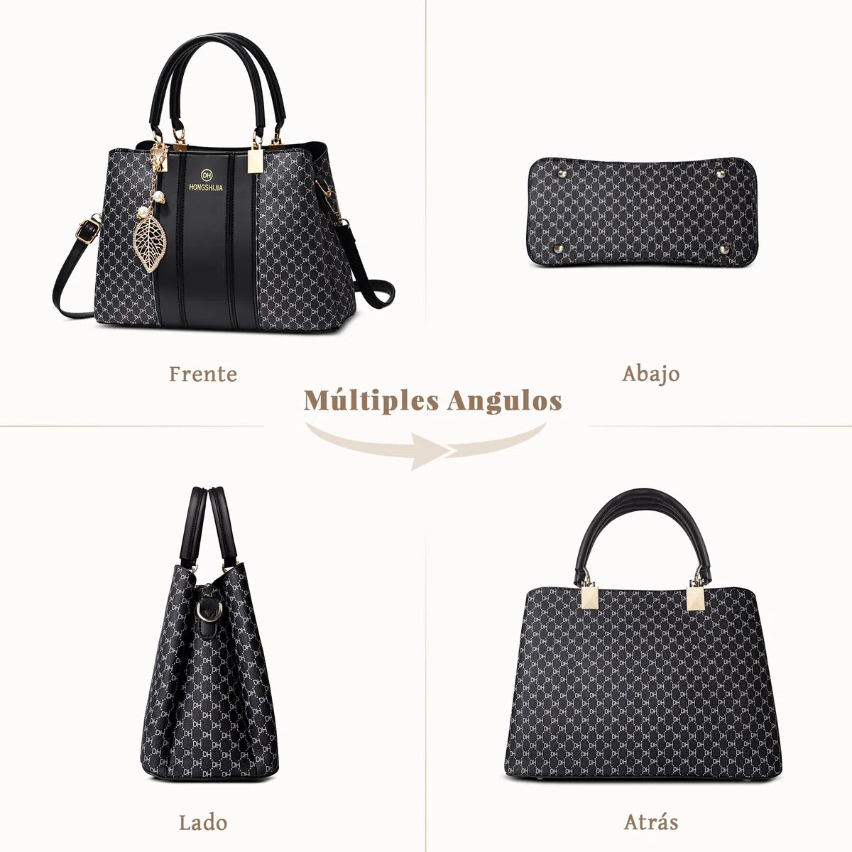 Bolsos de Mujer Moda Bolsos de Mano Elegante Bolso Tote Bolso Bandolera con Mango Adornos Colgantes para Compras Diario Viajes Trabajar Fiesta PU Cuero Negro