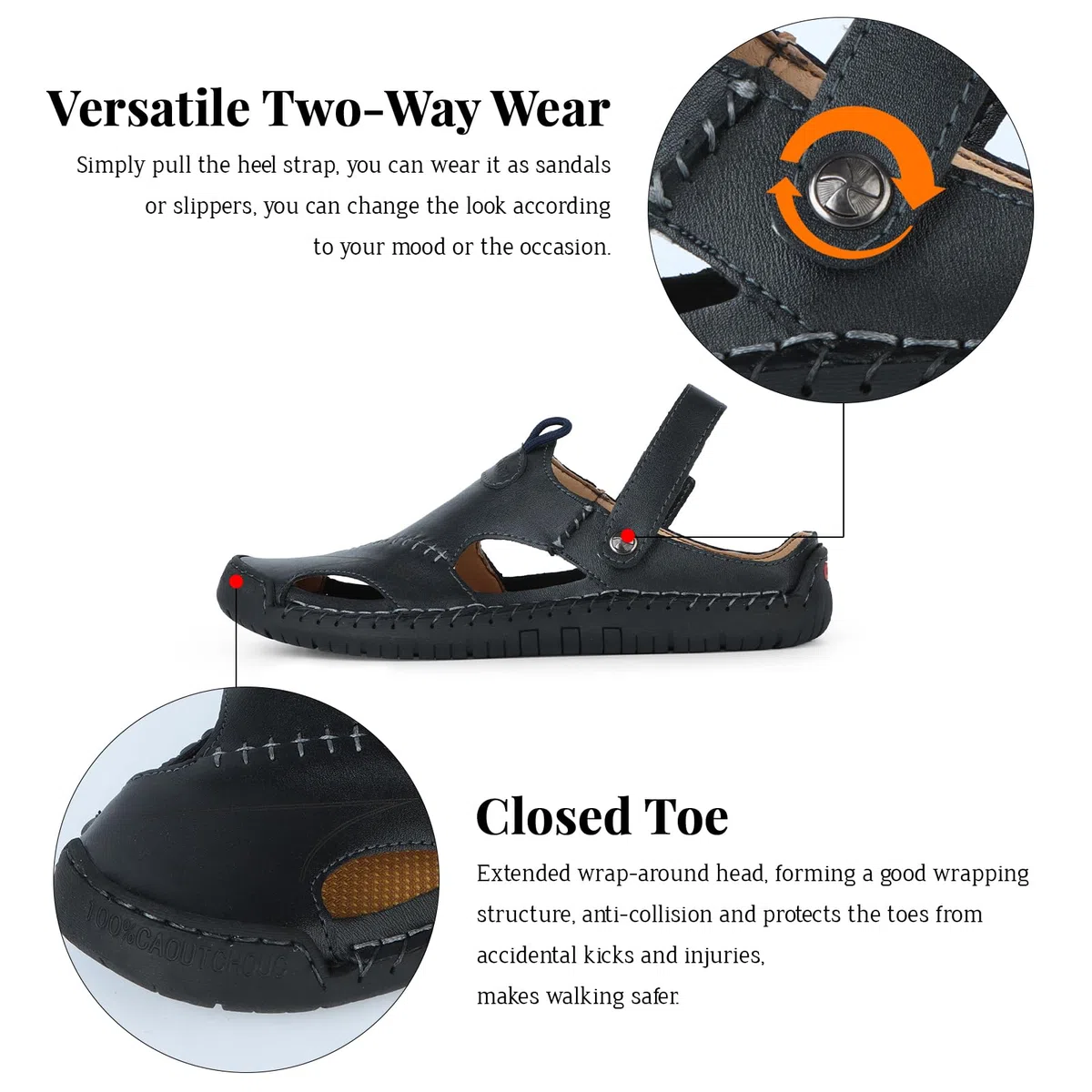 Hombres Sandalias Casuales de Cuero Punta Cerrada Zapatillas Transpirables de Verano Playa Senderismo Caminar Zapatos