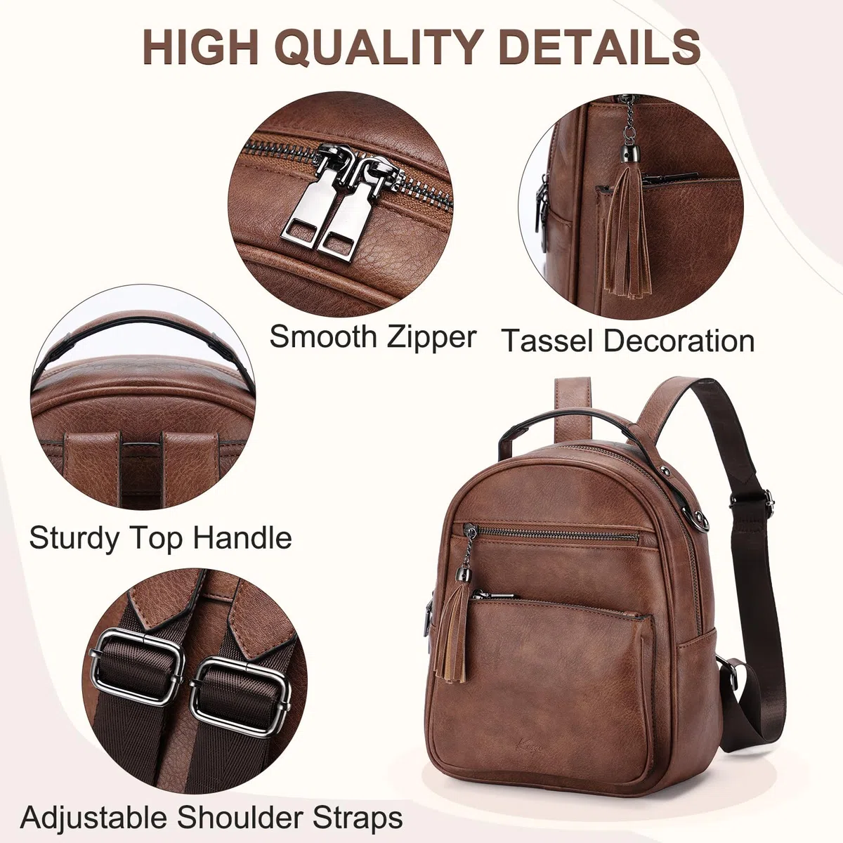 Mochila Pequeña Mujer, Bolso Mochila de Cuero PU Mini Mochila Viaje de Moda Mochila Antirrobo Bolso Bandolera Universidad Mochila Convertible para Diario Trabajo Esculea, Marron