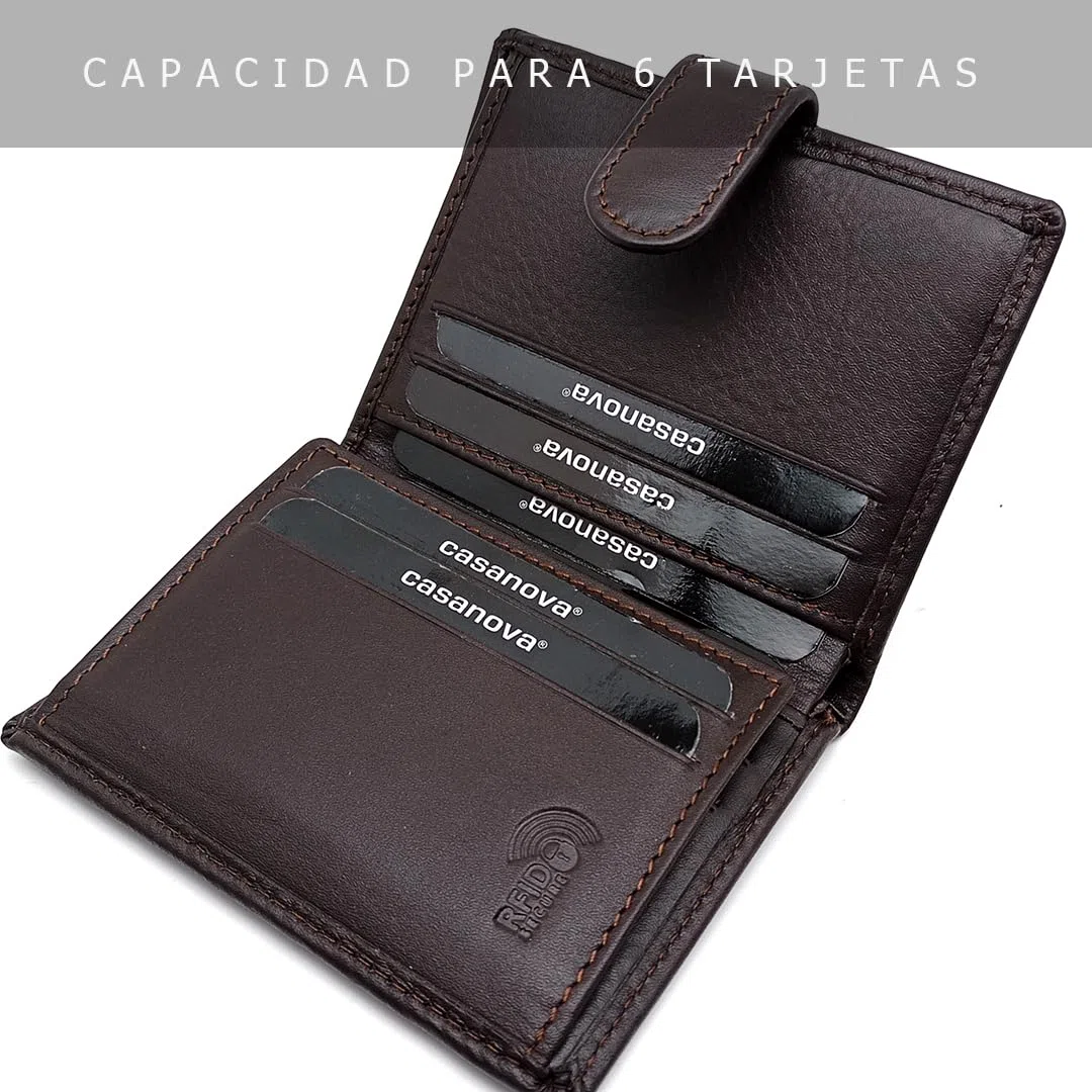 Mini Cartera Hombre Piel Monedero Exterior - Hecho a Mano - 10064 Marron