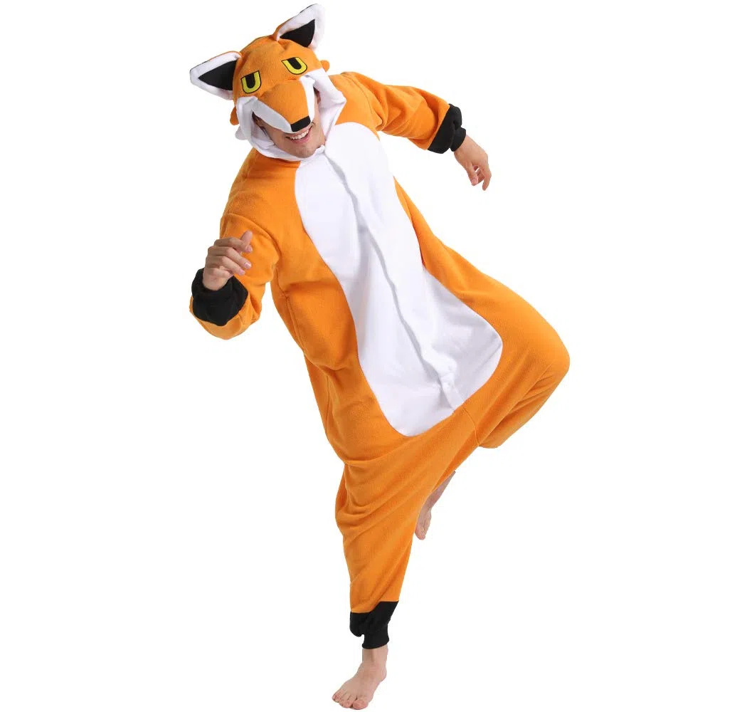 dressfan Unisex Disfraz Zorro Pijama Adulto,Animal Fox Monos Traje Ropa de Dormir,Cosplay Disfraces de Carnaval Halloween, Mujer Hombre