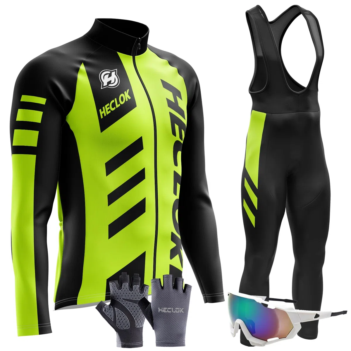 Maillot Ciclismo Hombre Otoño/Primavera,Traje de Ciclismo de Manga Larga,Ropa Bicicleta Conjunto MTB Maillot Bici Manga Larga y Culotte Ciclista con Badana Gel