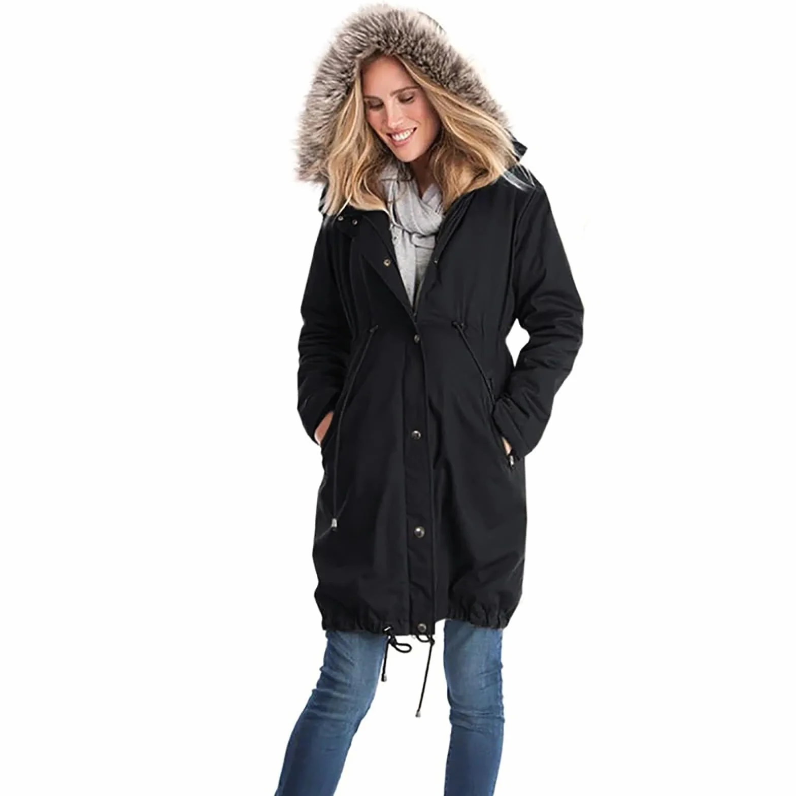 Abrigos de Invierno para Mujer, Chaqueta Larga de Algodón, Chaqueta de Maternidad, Chaqueta de Invierno, Monocolor, Cálido, Chaqueta de Entretiempo 3 en 1