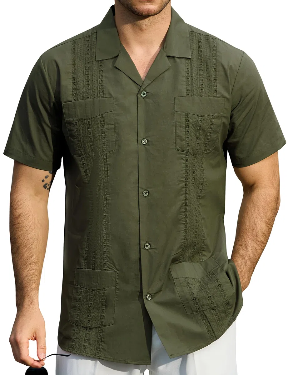 JOGAL Guayabera - Camisa cubana de manga corta para niños, casual, con botones