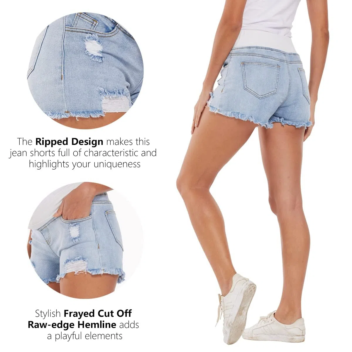 Pantalones Vaqueros Cortos para Embarazo, Cintura Baja, Dobladillo Crudo, Elástica Jeans Shorts Ropa De Maternidad
