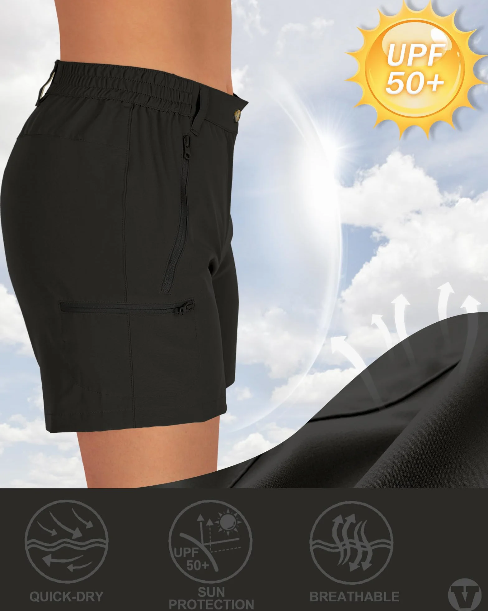 Outdoor Ventures Pantalones cortos para mujer UPF50+ con protección UV, pantalones cortos de senderismo para verano, ligeros, elásticos, de secado rápido, pantalones de senderismo