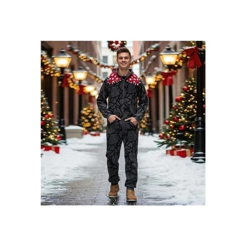Genérico Pijamas con Capucha 3D, Pijamas Unisex de Navidad Demogorgon Onesie, Disfraces de Invierno de Lana for Cosplay, Albornoz de una Pieza de Navidad
