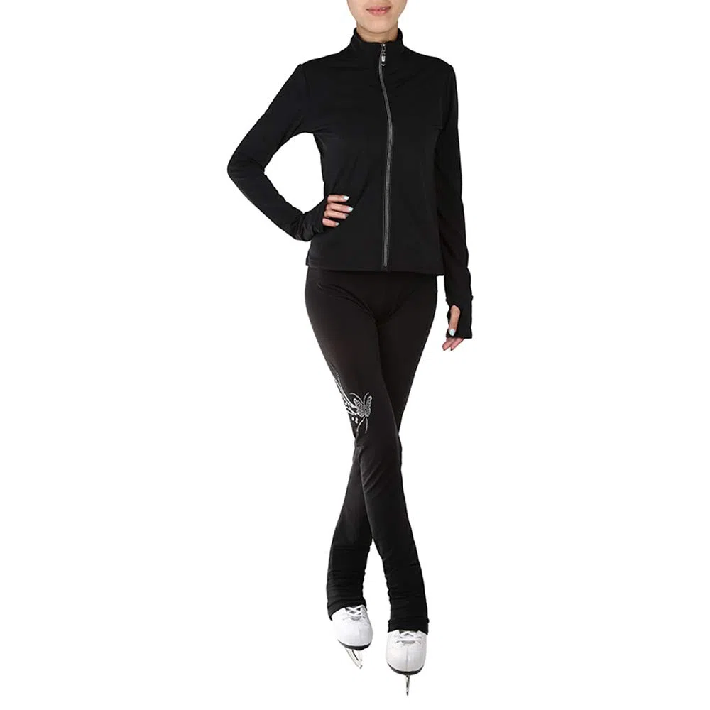 LIUHUO Patinaje artístico estampado floral chaqueta pantalones de forro polar para niñas pantalones negros para mujeres trajes
