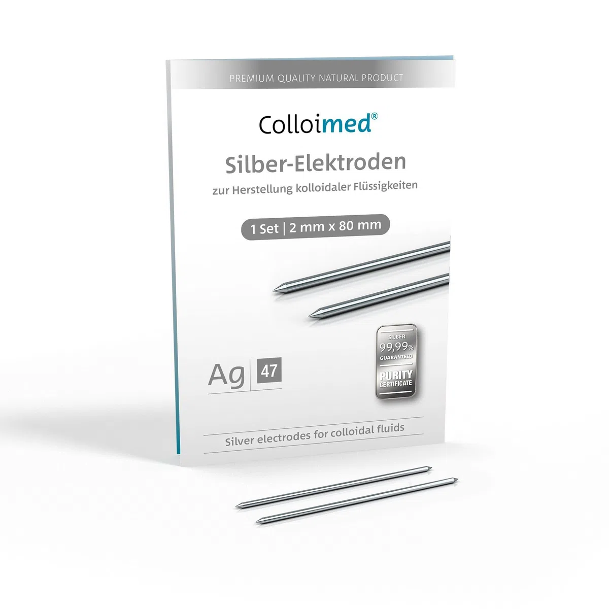 Electrodos plateados (2 x 80 mm, para Colloidmaster CM1000 (Ag 2 x 80)