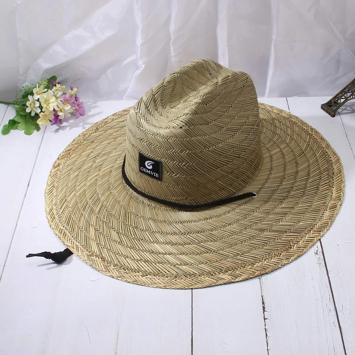 GEMVIE-Gorro Paja para Mujer y Hombre Sombrero de Salvavidas Paja Sombrero de Playa Protección Solar