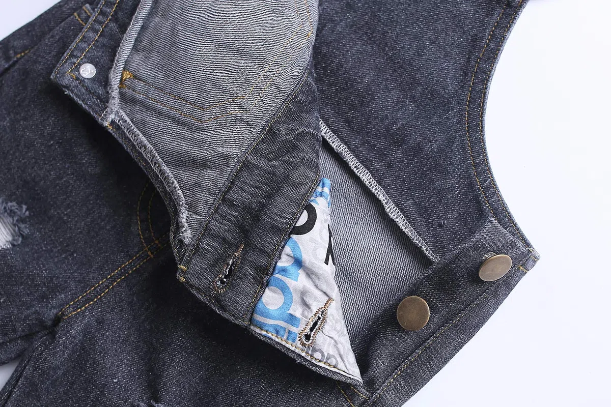 KIDSCOOL SPACE Monos vaqueros rasgados de algodón puro azul / negro para bebés y niños pequeños, Bue, 3-4 años