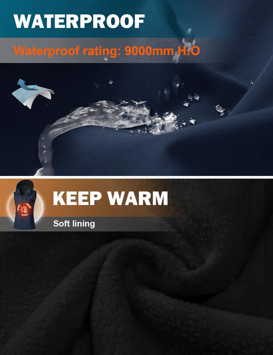 CMTOP Chaleco Mujer Softshell Impermeable, Forro Vellón Ligero Chaqueta sin Mangas, Antiviento Exteriores Capucha Chalecos con Bolsillos con Cremallera para Primavera Otoño