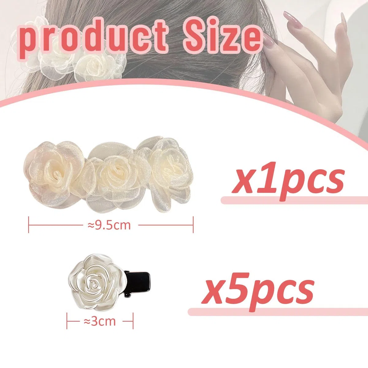 1 horquilla de camelia, 5 horquillas pequeñas, horquillas hechas a mano para niñas, tiara blanca, flores para el pelo