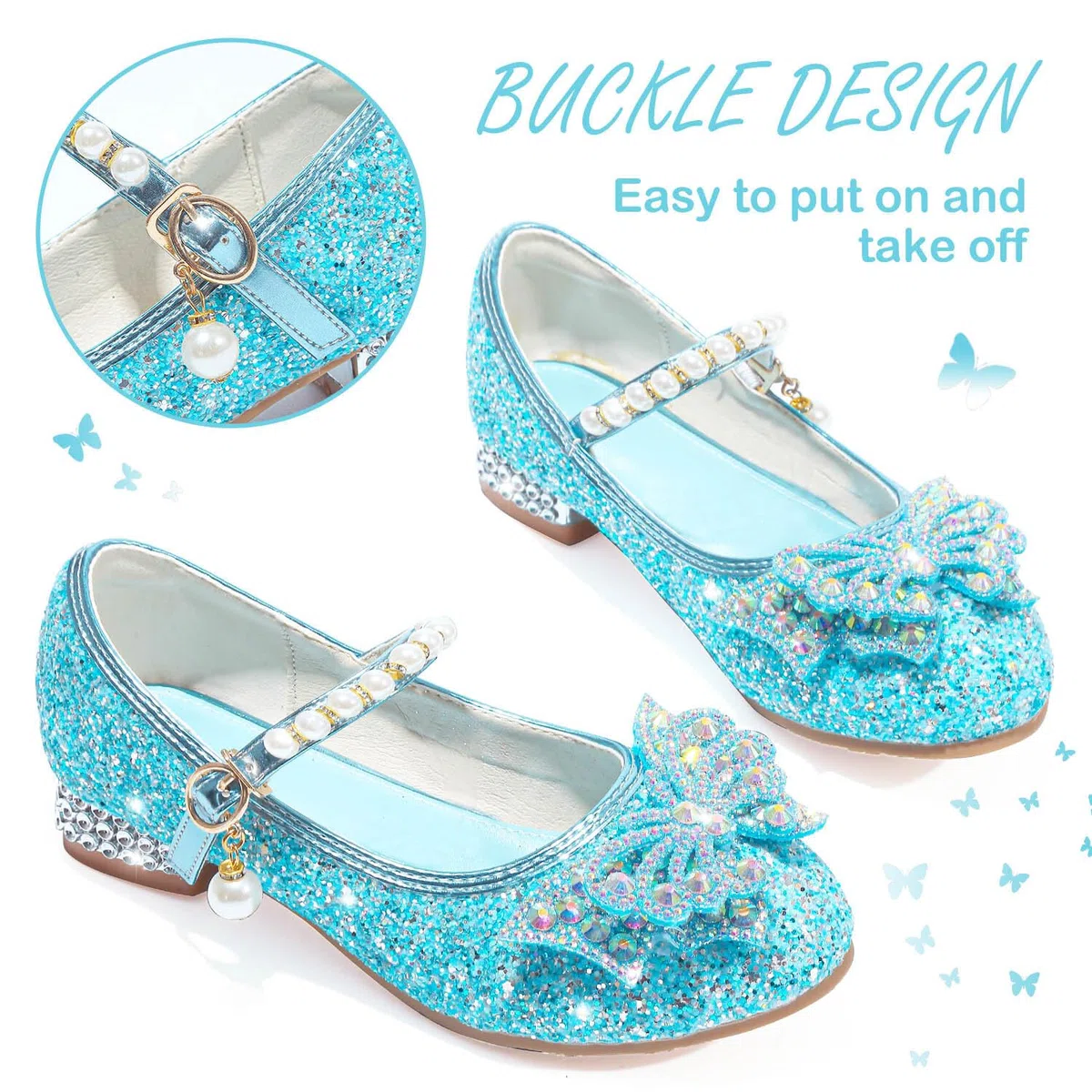 Zapatos Princesa Niñas Glitterate Zapatos de Vestir Elegantes Mary Janes Zapatos de Tacón para Fiestas Bodas Cumpleaños y Cosplay