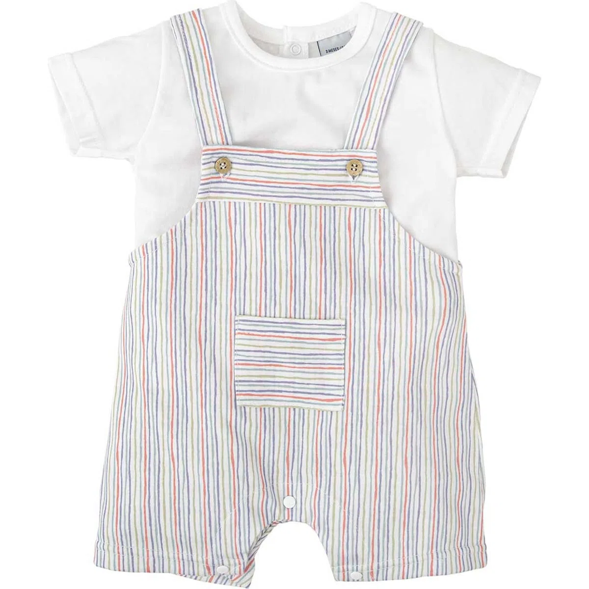 BABIDU Conjunto Bebé Con Peto Corto Y Camiseta, Estampado Rayas Multicolor Conjunto Bebé con Peto Unisex bebé