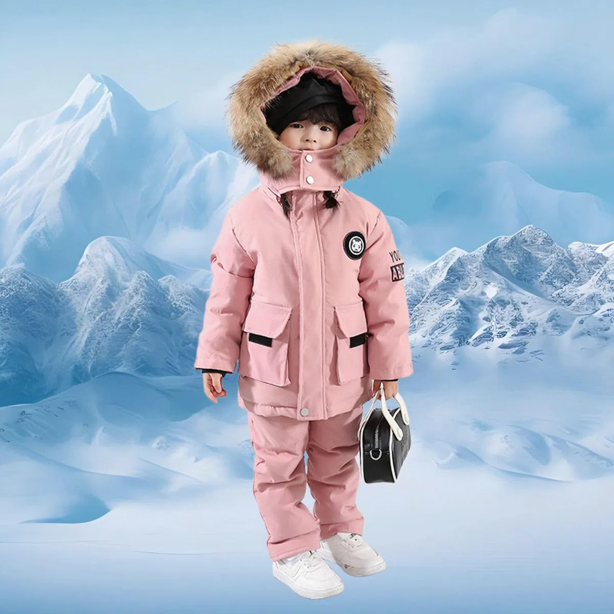 Generisch Traje de nieve para niña con aislamiento acolchado de dos piezas para invierno, térmico, con mono para clima frío