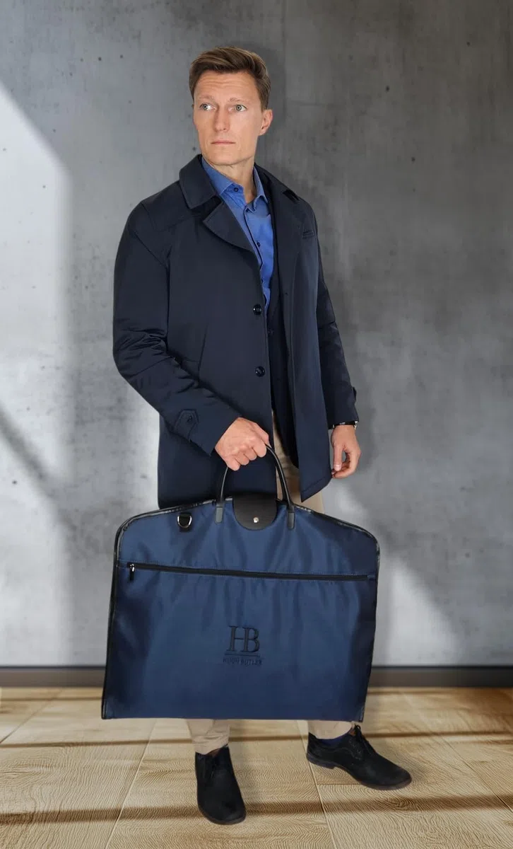 Funda para Traje 40" (Ligera) - Elegante Traje 1-2 con Bandolera - Funda para Ropa de Hombre y Mujer - Plegable - no Arruga la Ropa. Niles Azul Marino