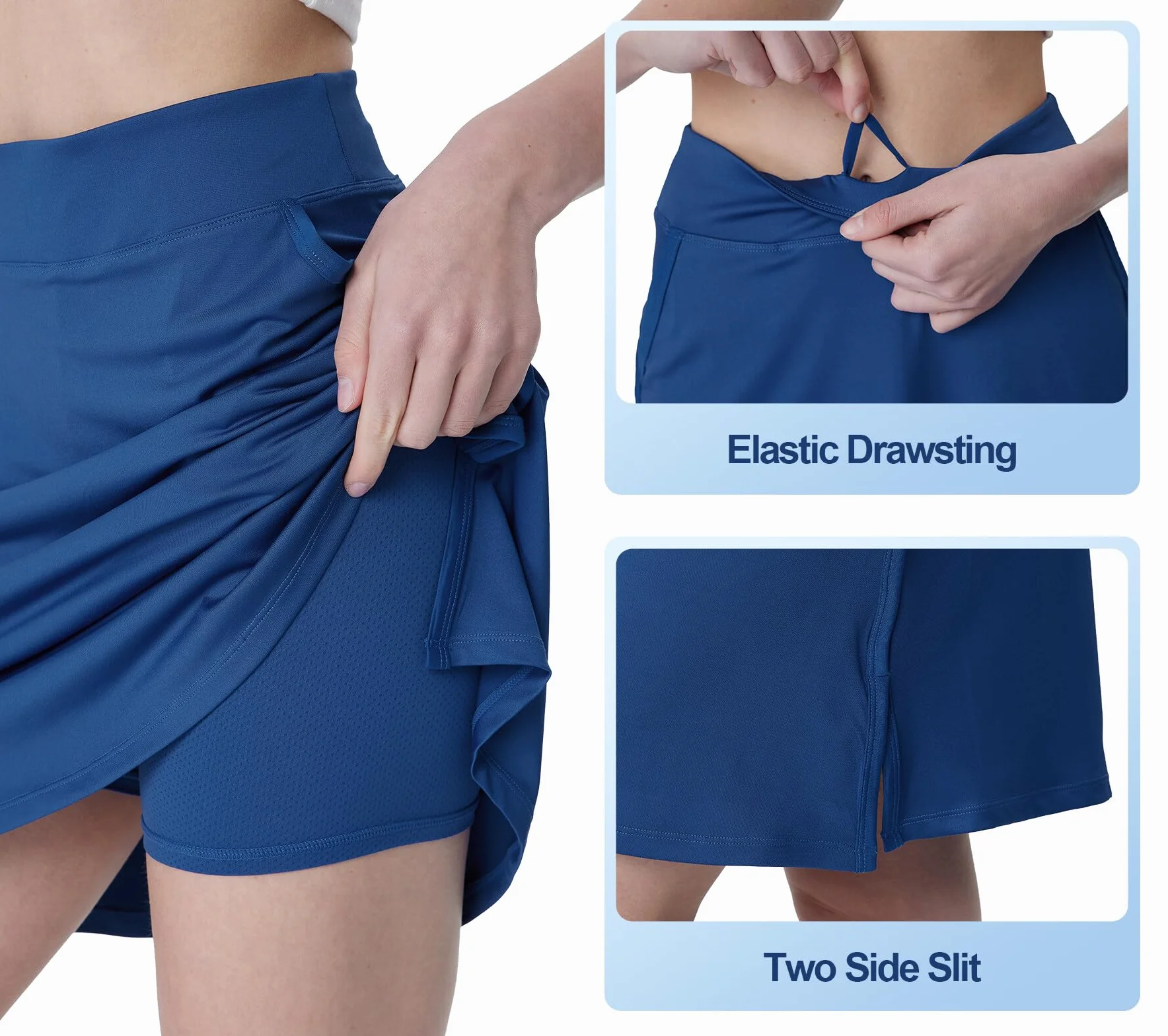 Falda de Golf hasta la Rodilla para Mujer Cintura Alta Faldas de Tenis con Bolsillos Falda Pantalon de Verano B-Azul L