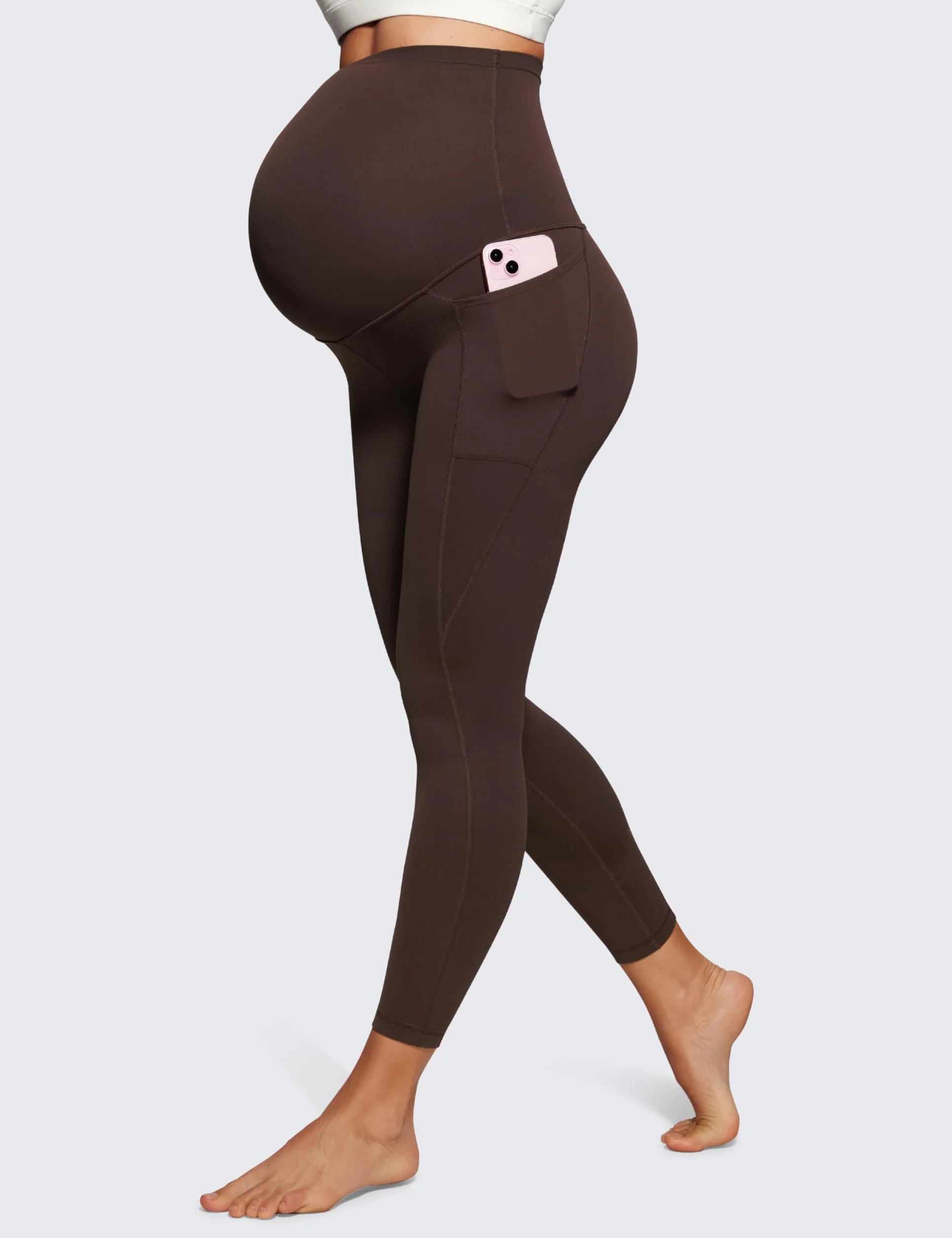 CRZ YOGA Butterluxe Mujeres Leggings de Maternidad con Bolsillos Ejercicio Yoga Embarazo Pantalones - 63cm