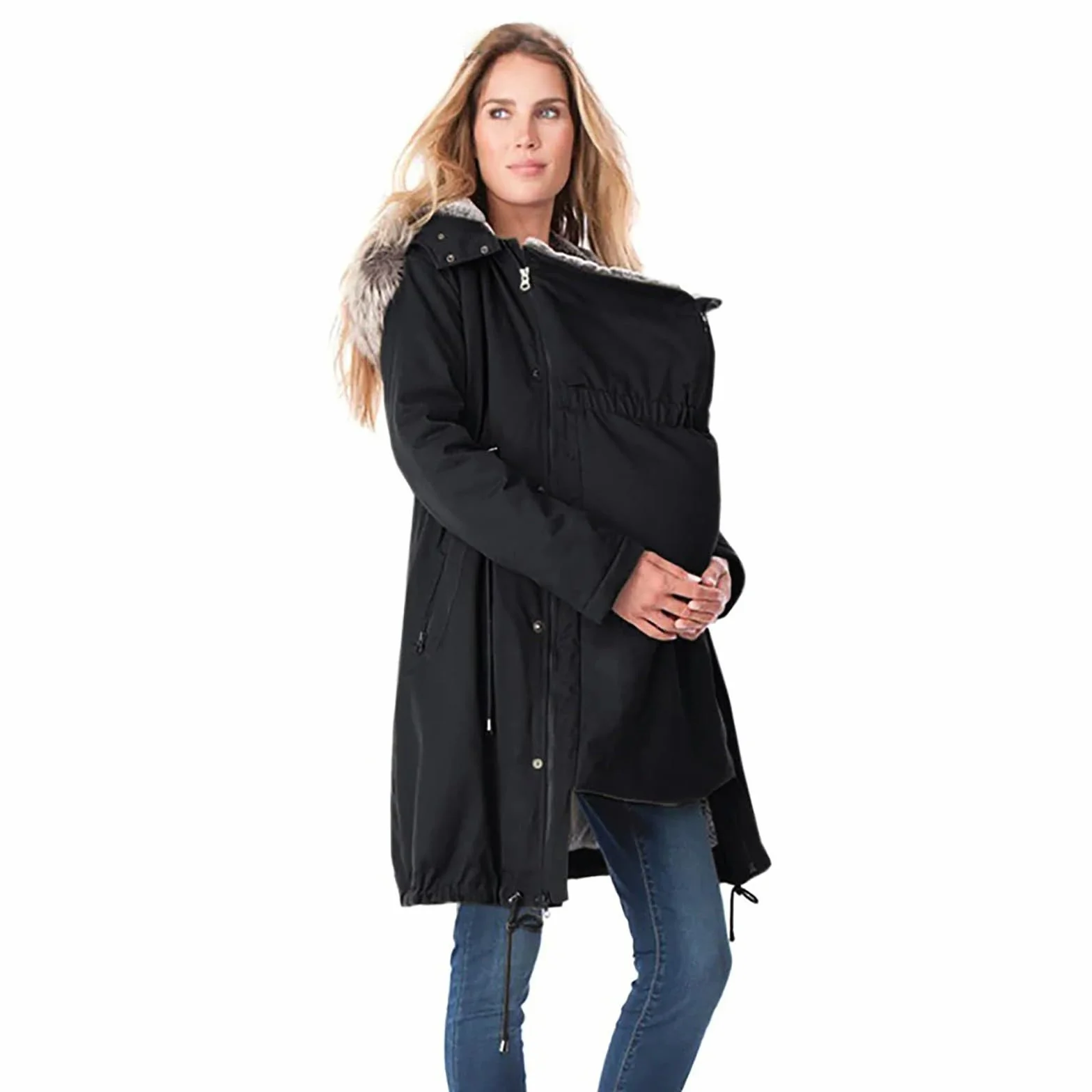 Abrigos de Invierno para Mujer, Chaqueta Larga de Algodón, Chaqueta de Maternidad, Chaqueta de Invierno, Monocolor, Cálido, Chaqueta de Entretiempo 3 en 1