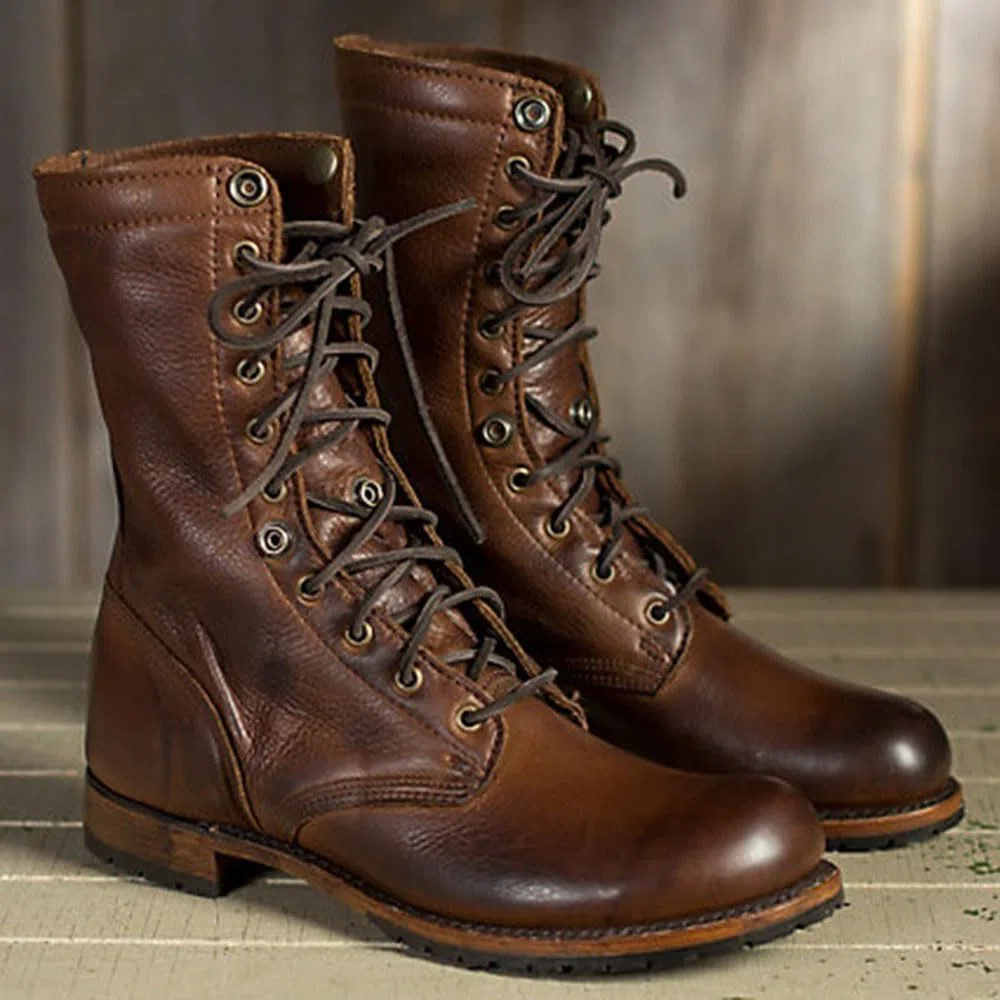 Hombres Botas De Montar Steampunk Retro PU Cuero Caballero Botas Cortas De Encaje De Moda hasta Locomotora Tobillo Boot Zapatos para El Uso Diario (Brown,43)