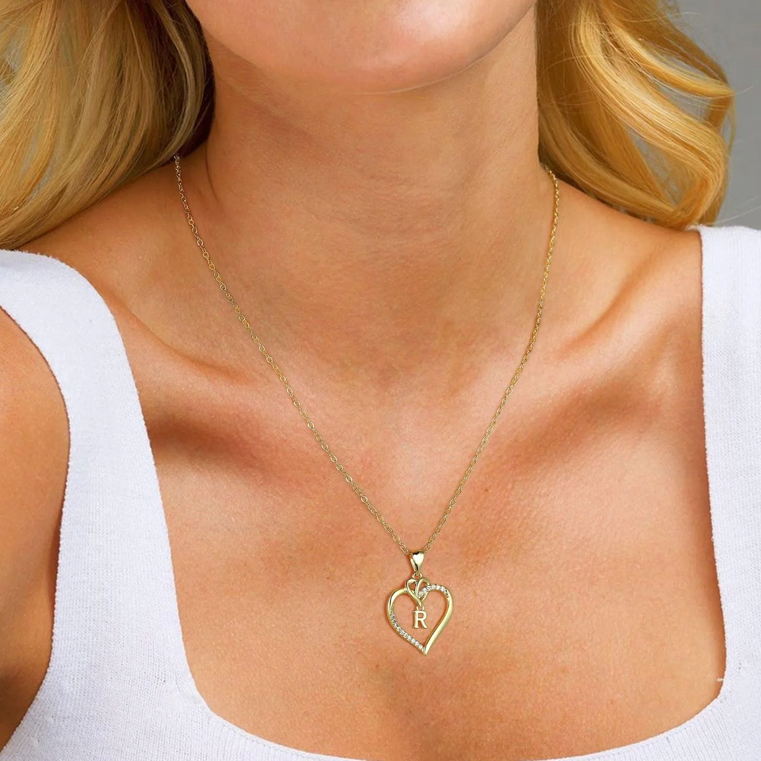 TINGN Collar Regalos para Mujer Niña, Chapado en Oro de 14 Quilates/Chapado en Oro Blanco Collar Inicial Mujer Circonitas Colgante de Corazón Cadena Aniversario de Mujer Regalos Joyas de Mujer Niña