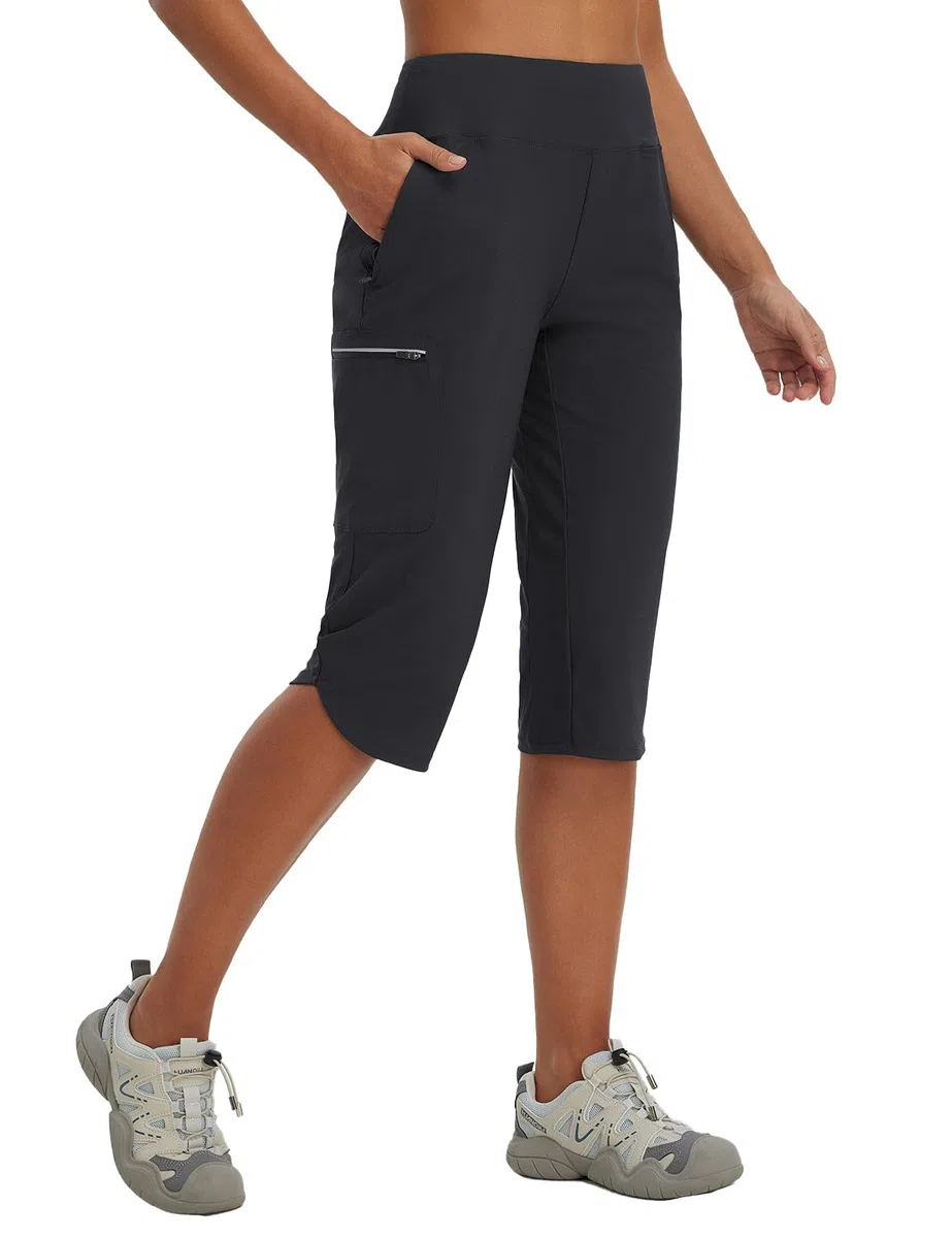 baleaf Pantalones cortos para mujer, estilo capri, de secado rápido, ligeros, con bolsillos con cremallera, para exteriores