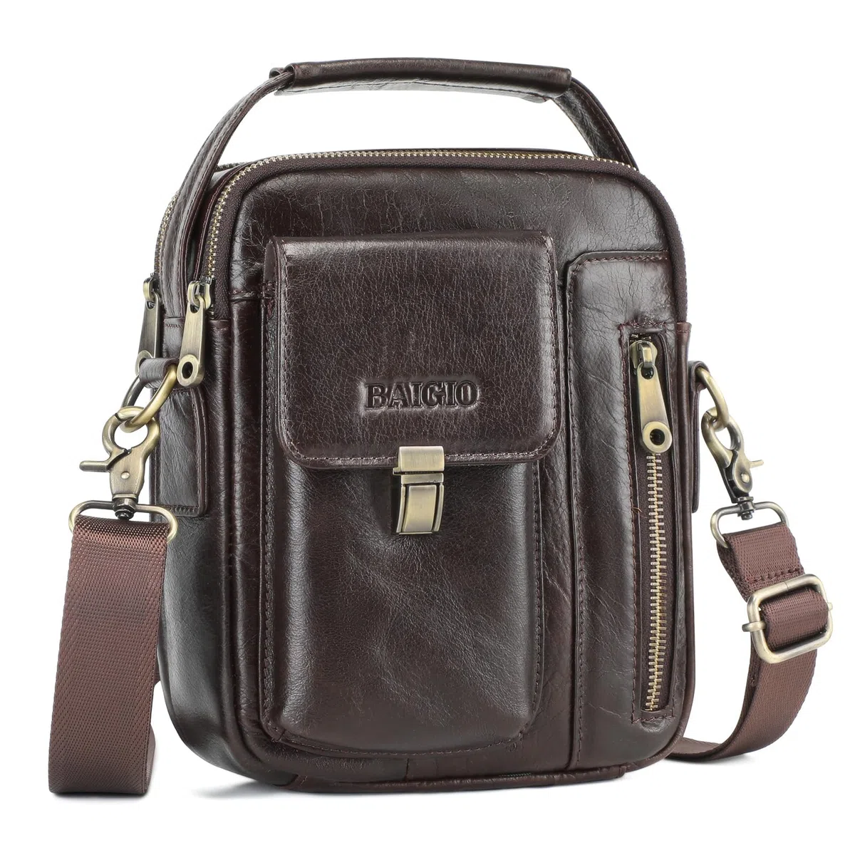 BAIGIO Bolso Hombre Bandolera de Piel Bolso Mano Hombre Vintage Bolso Hombre Pequeño Bolso de Hombro Bolso de Cartera para Negocios, Trabajo, Viaje, Vida Cotidiana
